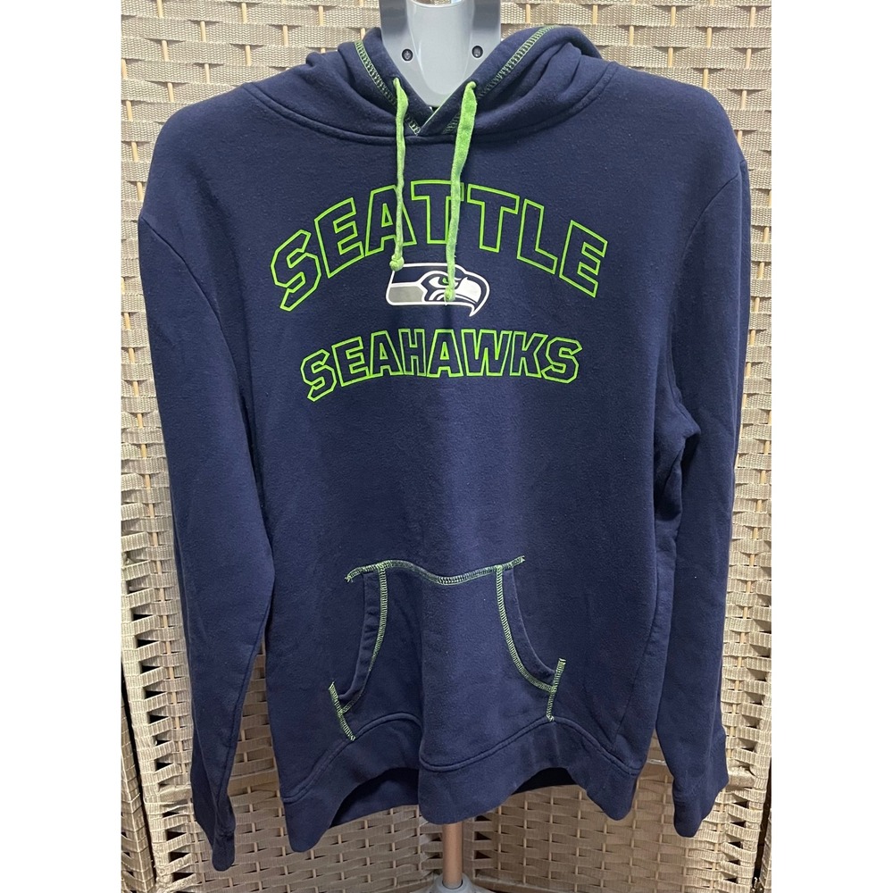 Fanatics Seattle Seahawks Mens Navy Blue Lime Green Pullover Hoodie Size Large